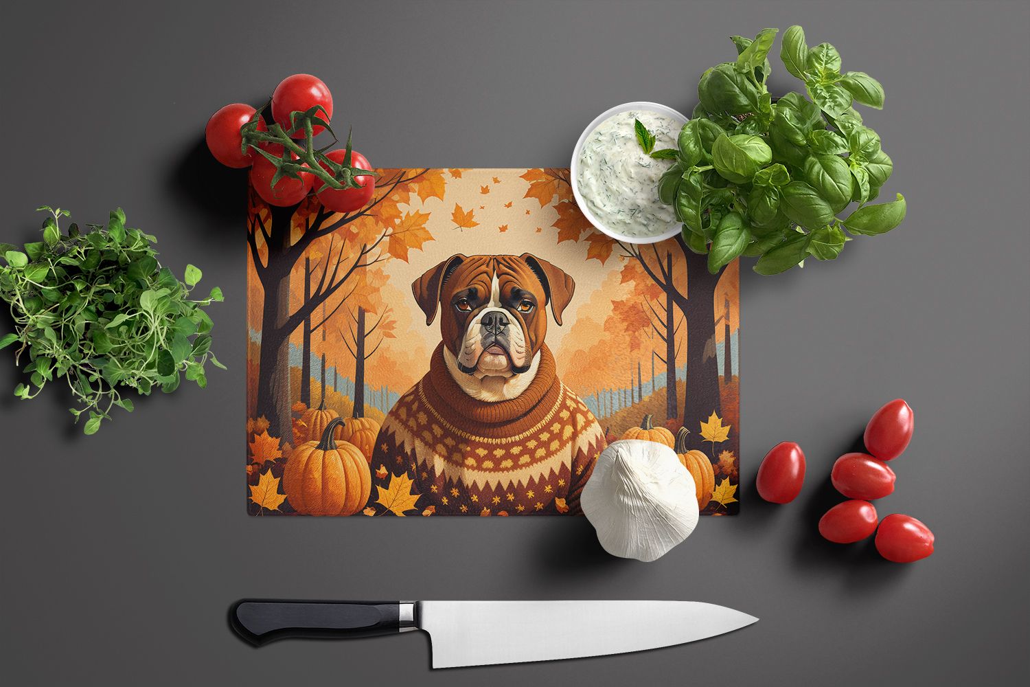 NEW Boxer Fall Glass Cutting Board Decorative Tempered Glass Kitchen Cutting and Serving Board Large Size Chopping Board