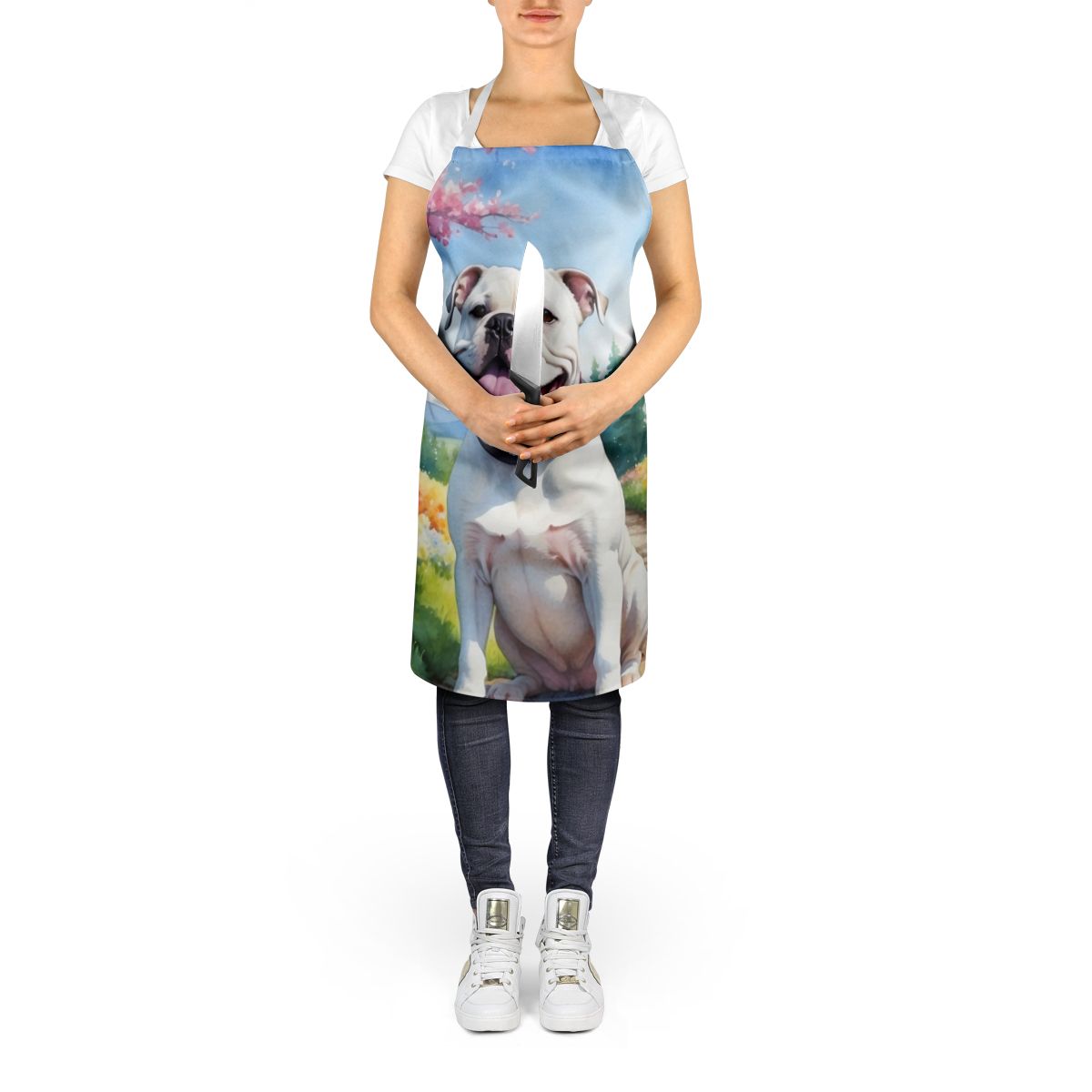 American Bulldog Spring Garden Apron Cooking Kitchen Server Baking Crafts Gardening for Adult Women Men, Unisex, Large, Multicolor