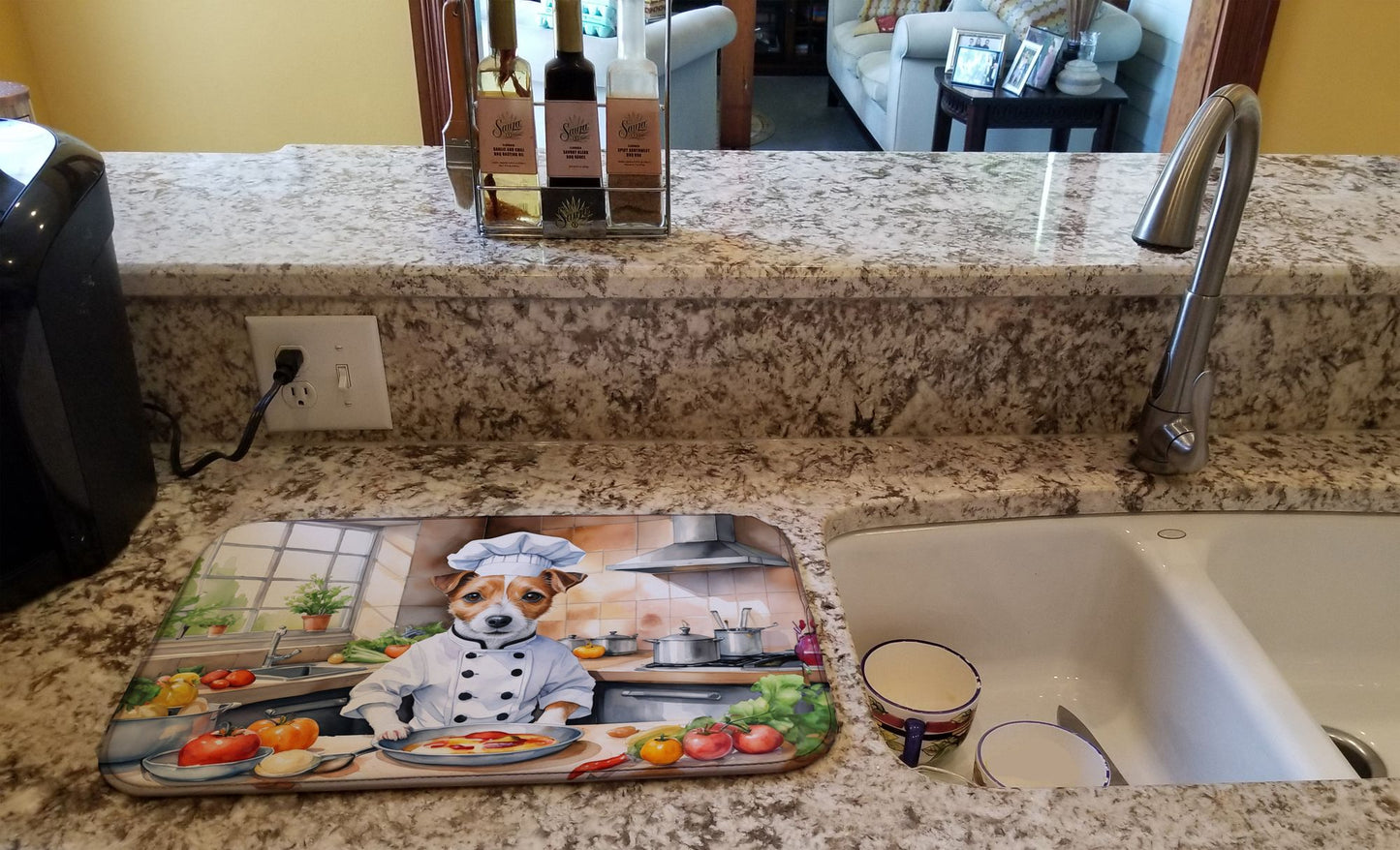 Jack Russell Terrier The Chef Dish Drying Mat Absorbent Dish Drying Mat Pad for Kitchen Counter Dish Drainer Mat for Countertop, 14 x 21", Multicolor