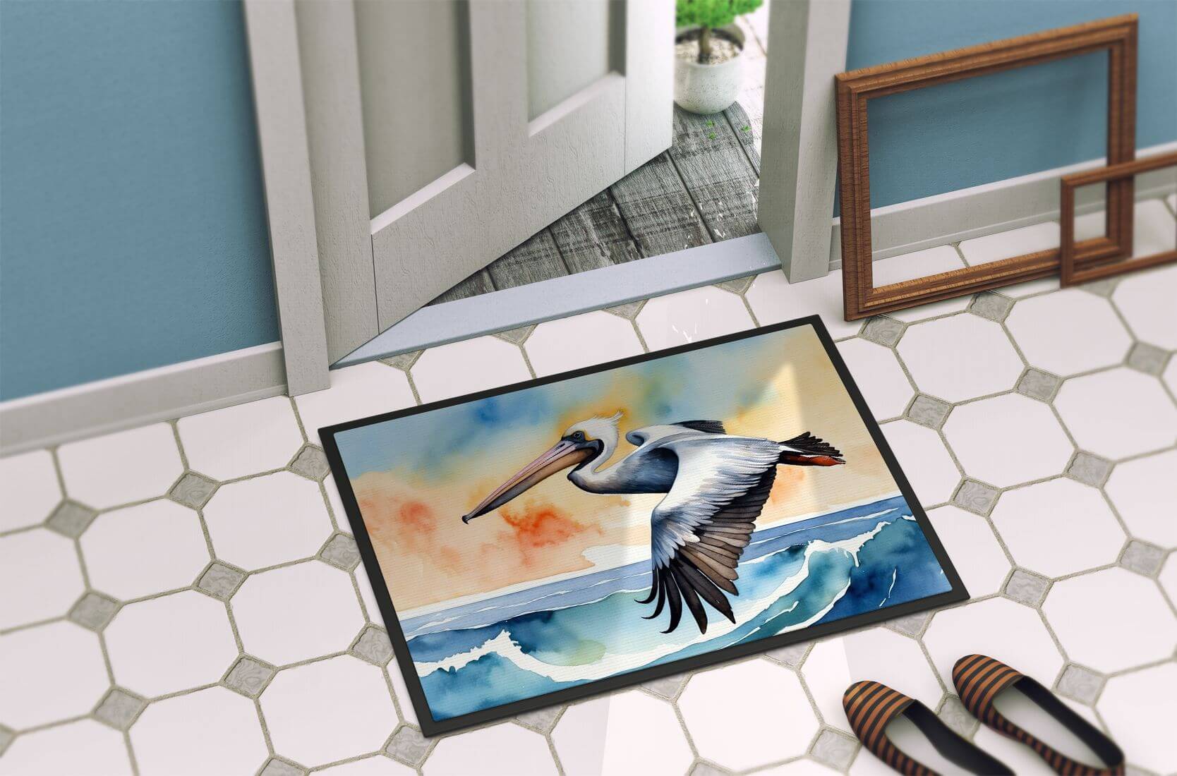 Pelican Soaring Doormat Front Door Mat Indoor Outdoor Rugs for Entryway, Non Slip Washable Low Pile, 24H X 36W