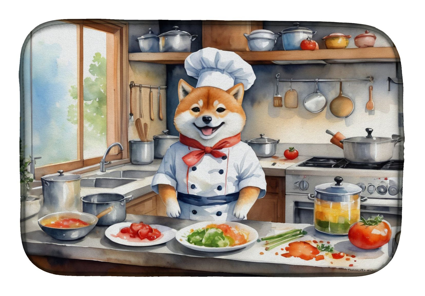 Shiba Inu The Chef Dish Drying Mat Absorbent Dish Drying Mat Pad for Kitchen Counter Dish Drainer Mat for Countertop, 14 x 21", Multicolor