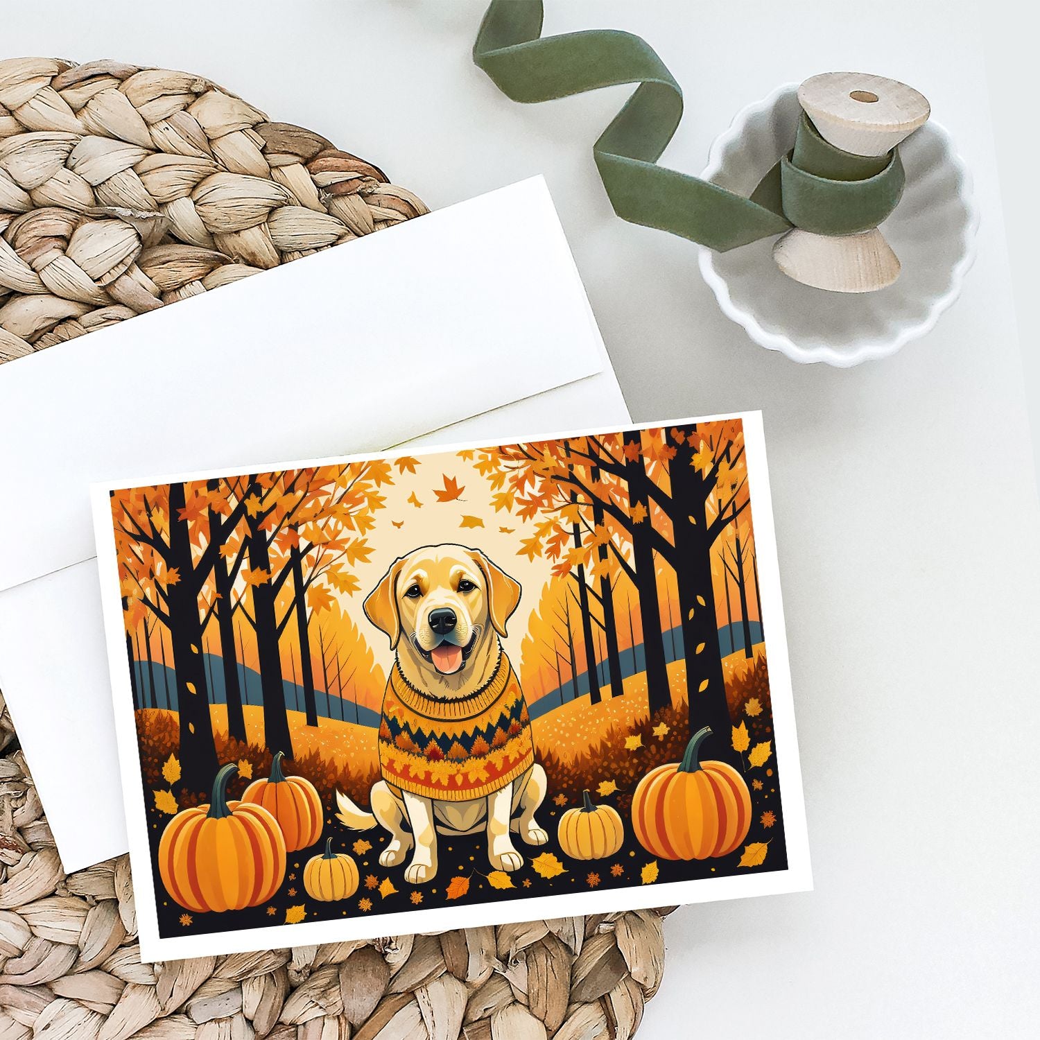 Yellow Labrador Retriever Fall Greeting Cards Pack of 8 Blank Cards with Envelopes Whimsical A7 Size 5x7 Blank Note Cards