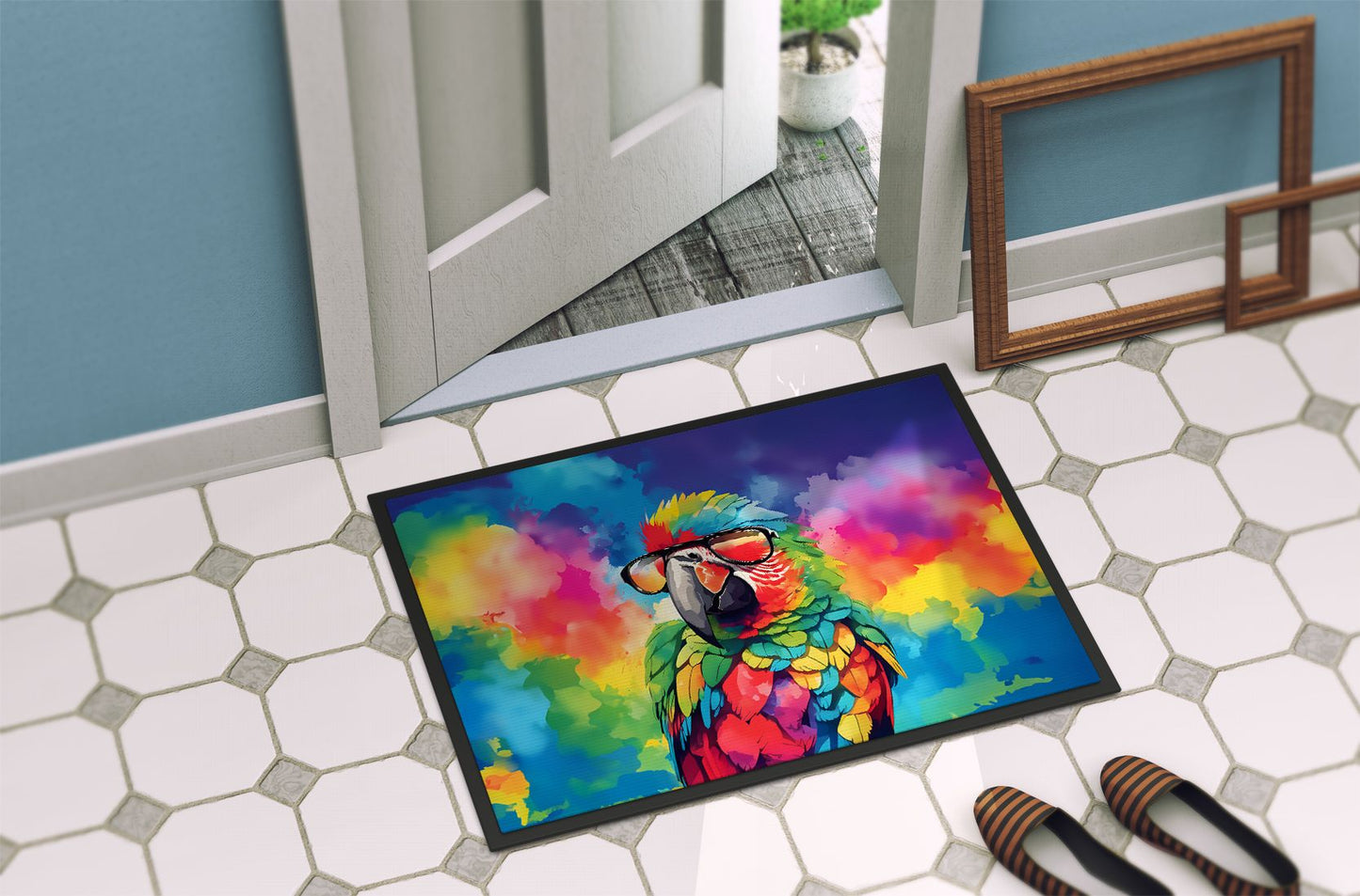 NEW Hippie Animal Parrot Doormat Front Door Mat Indoor Outdoor Rugs for Entryway, Non Slip Washable Low Pile, 18H X 27W