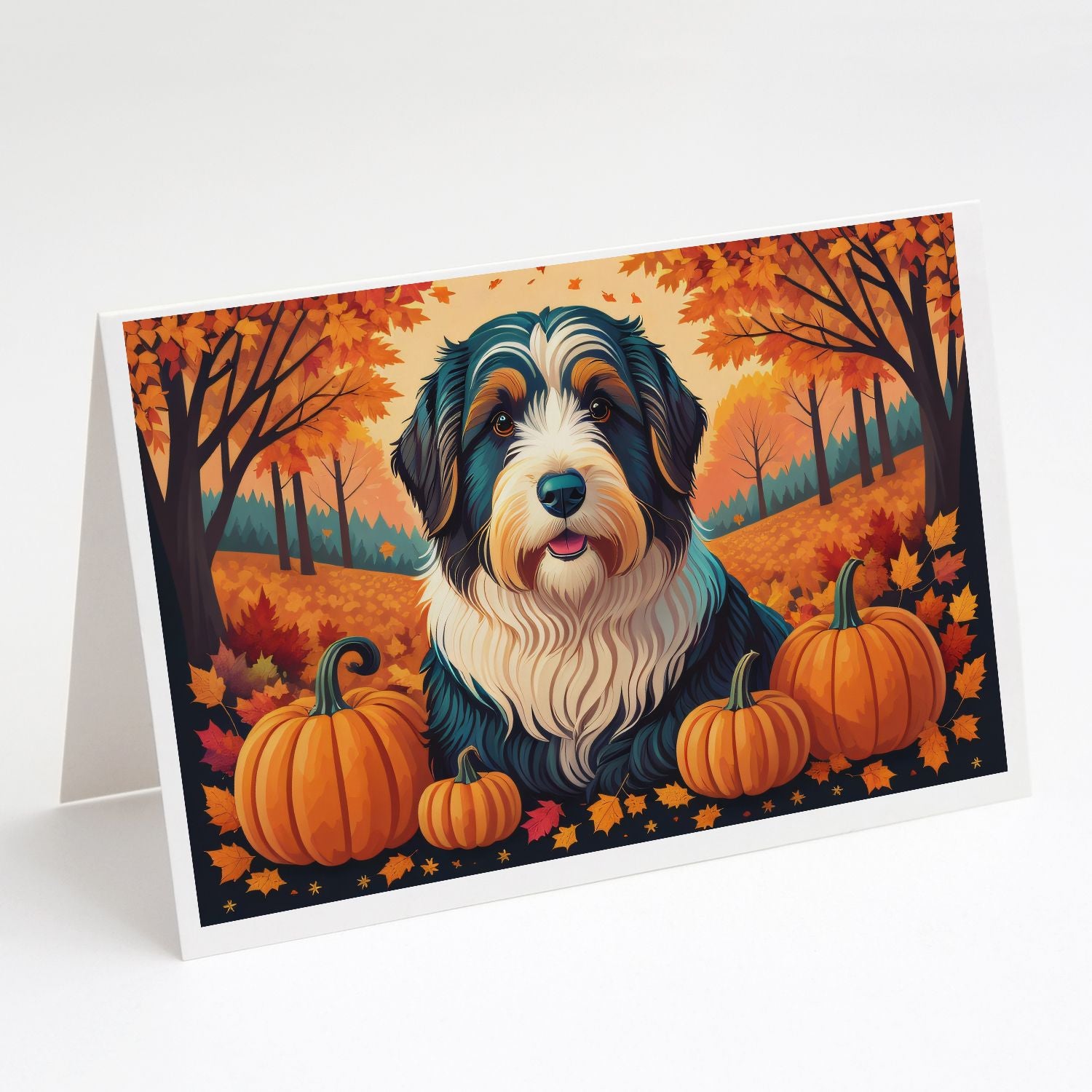 Bearded Collie Fall Greeting Cards Pack of 8 Blank Cards with Envelopes Whimsical A7 Size 5x7 Blank Note Cards