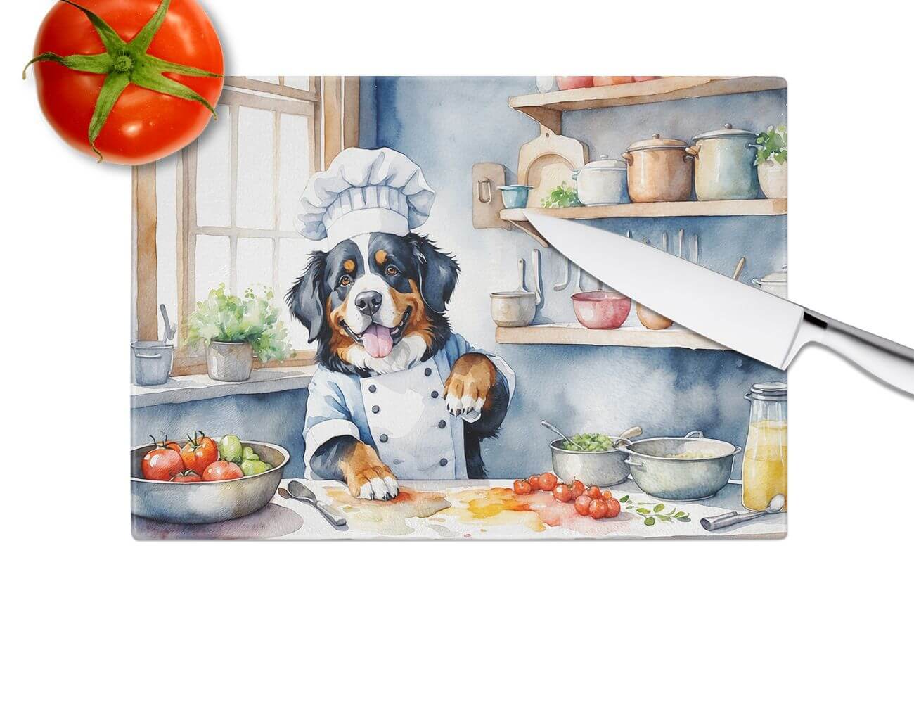NEW Bernese Mountain Dog The Chef Glass Cutting Board Decorative Tempered Glass Kitchen Cutting and Serving Board Large Size Chopping Board