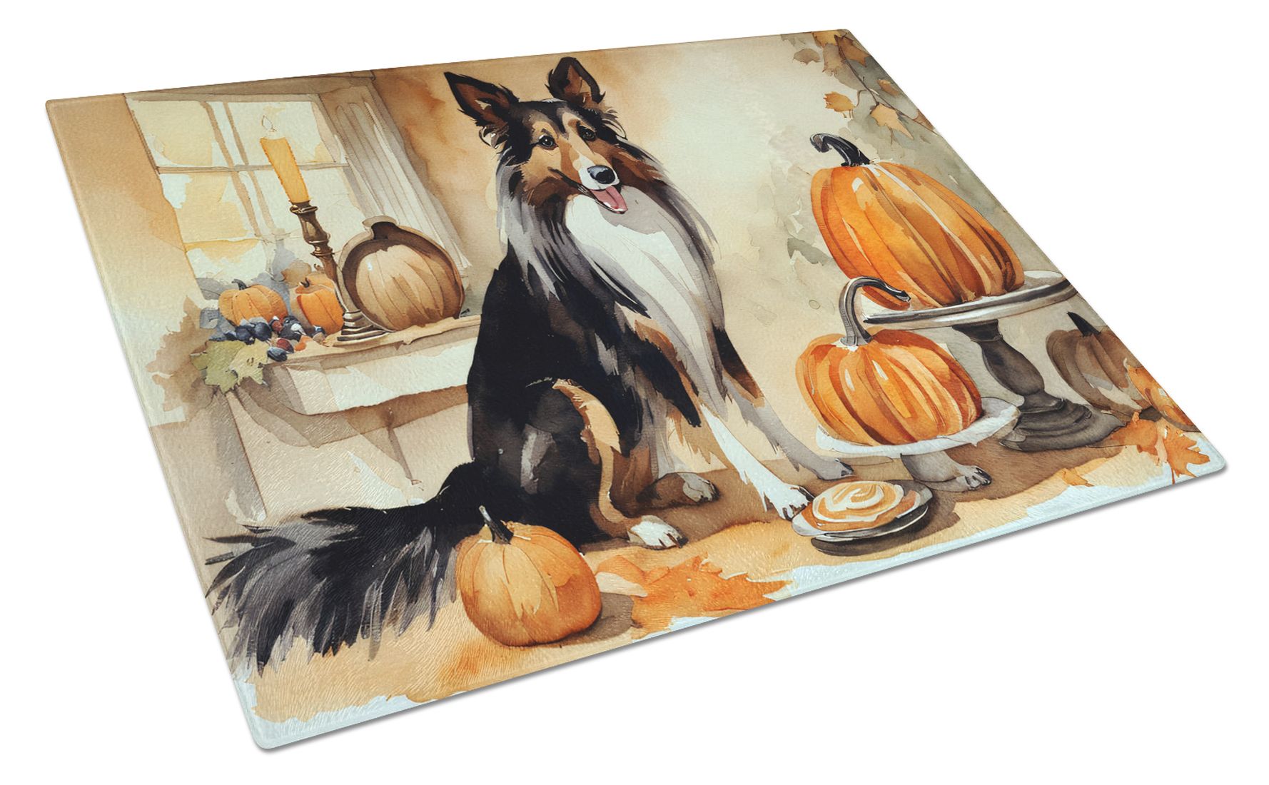 NEW Collie Fall Kitchen Pumpkins Glass Cutting Board Decorative Tempered Glass Kitchen Cutting and Serving Board Large Size Chopping Board