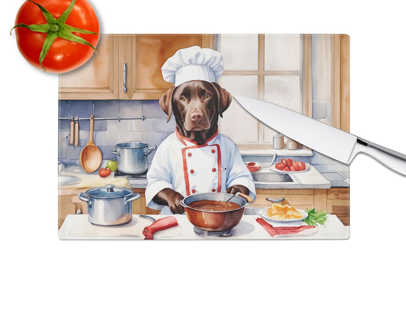 NEW Chocolate Labrador Retriever The Chef Glass Cutting Board Decorative Tempered Glass Kitchen Cutting and Serving Board Large Size Chopping Board