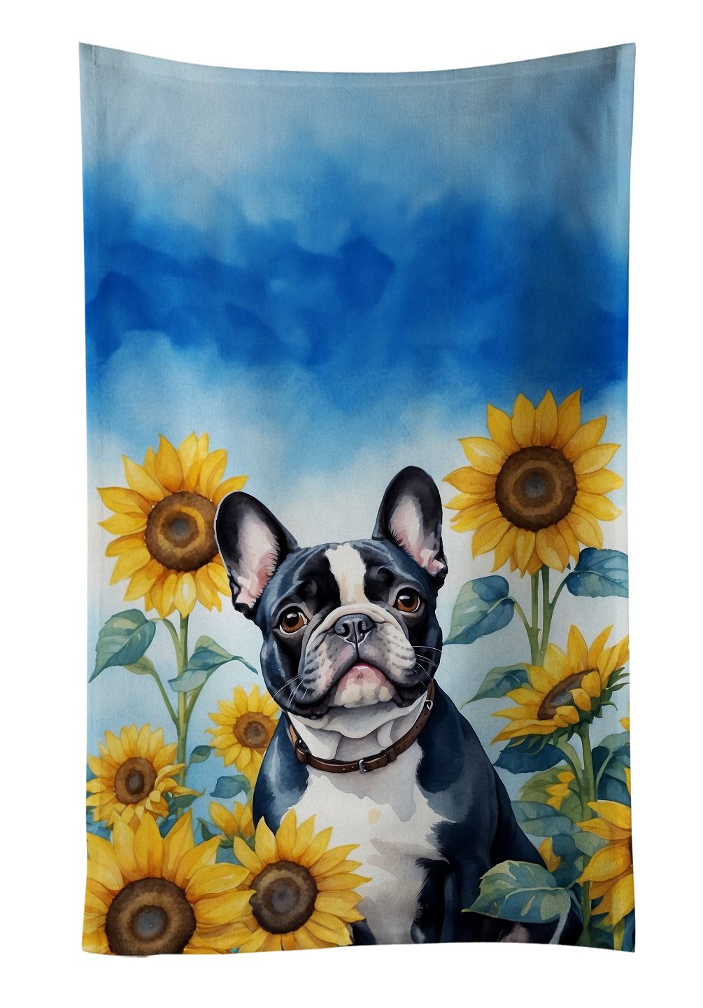 French Bulldog in Sunflowers Kitchen Towel Dish Cloths Guest Hand Towel Decorative Bathroom Towel for Face,Tea, Dishcloth, Kitchen and Bath