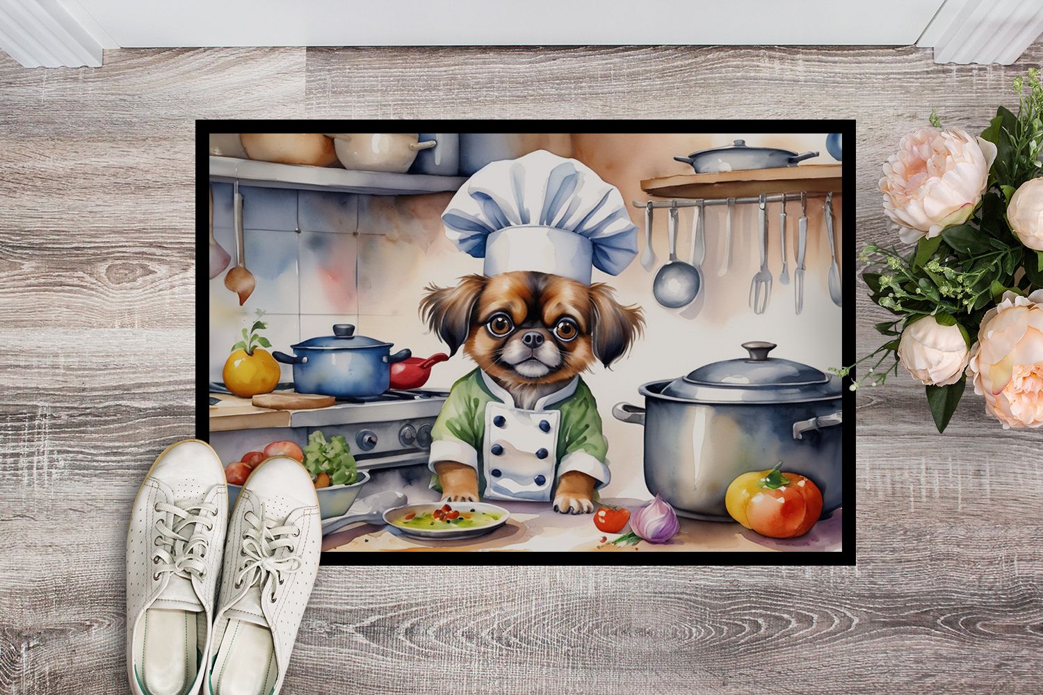 NEW Tibetan Spaniel The Chef Doormat Front Door Mat Indoor Outdoor Rugs for Entryway, Non Slip Washable Low Pile, 18H X 27W