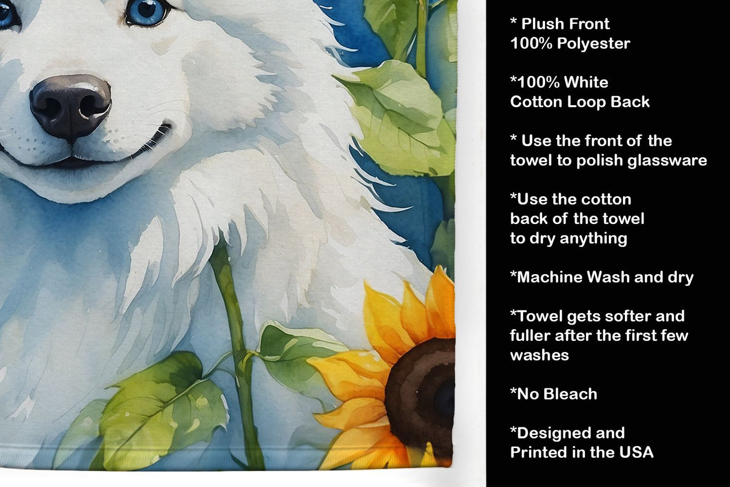 American Eskimo in Sunflowers Kitchen Towel Dish Cloths Guest Hand Towel Decorative Bathroom Towel for Face,Tea, Dishcloth, Kitchen and Bath