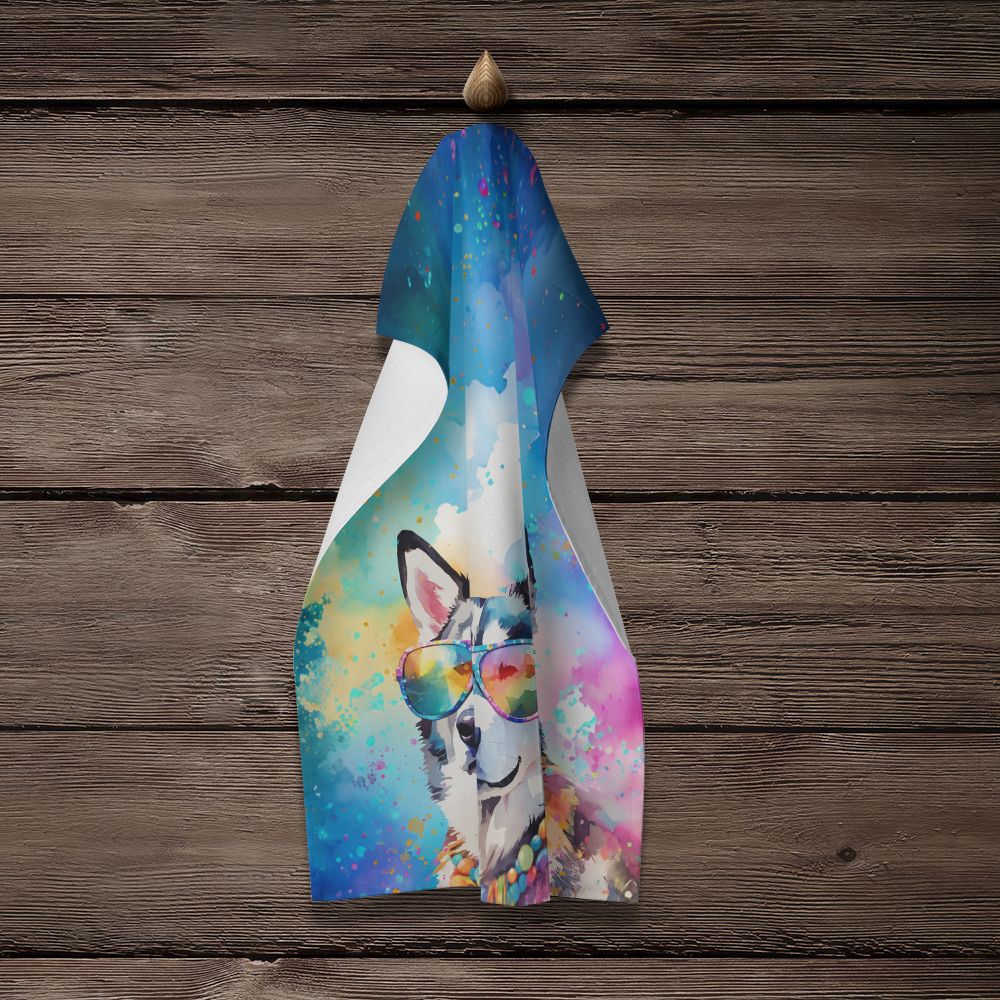 Siberian Husky Hippie Dawg Kitchen Towel Dish Cloths Guest Hand Towel Decorative Bathroom Towel for Face,Tea, Dishcloth, Kitchen and Bath