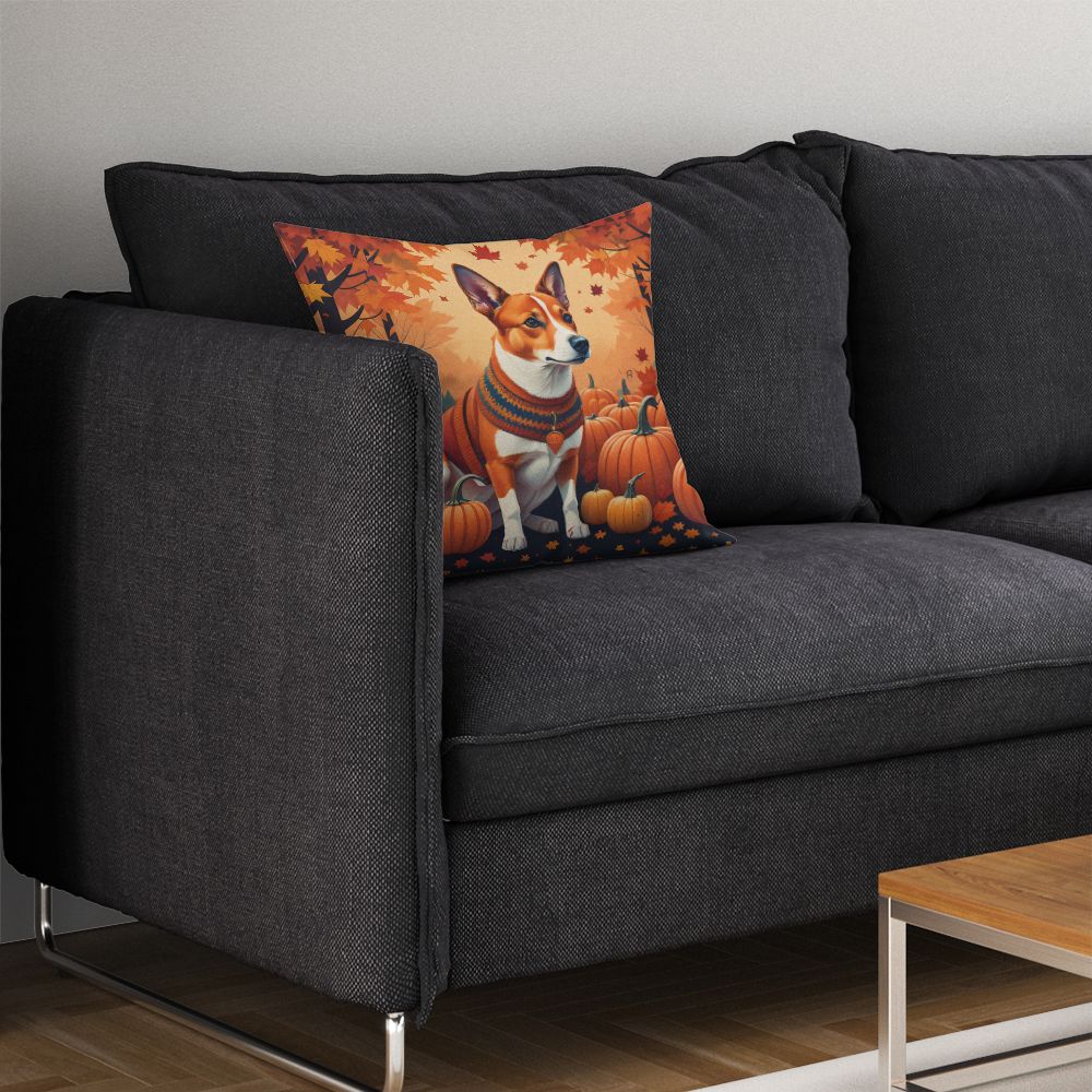 Red Basenji Fall Throw Pillow Machine Washable, Indoor Outdoor Decorative Pillow for Couch, Bed or Patio, 14Hx14W