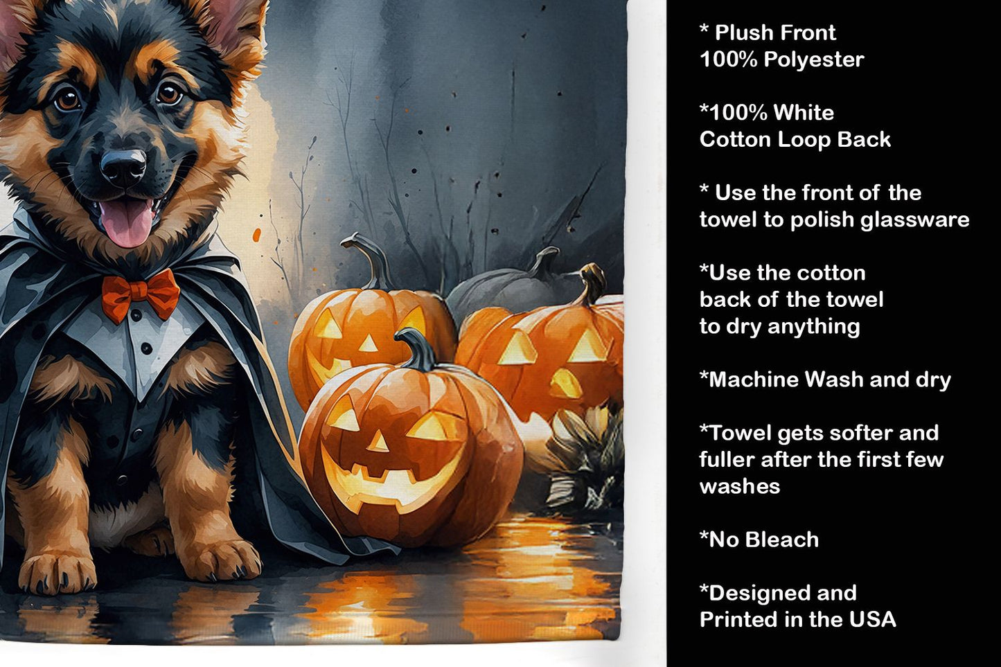 German Shepherd Puppy Halloween Kitchen Towel Dish Cloths Guest Hand Towel Decorative Bathroom Towel for Face,Tea, Dishcloth, Kitchen and Bath
