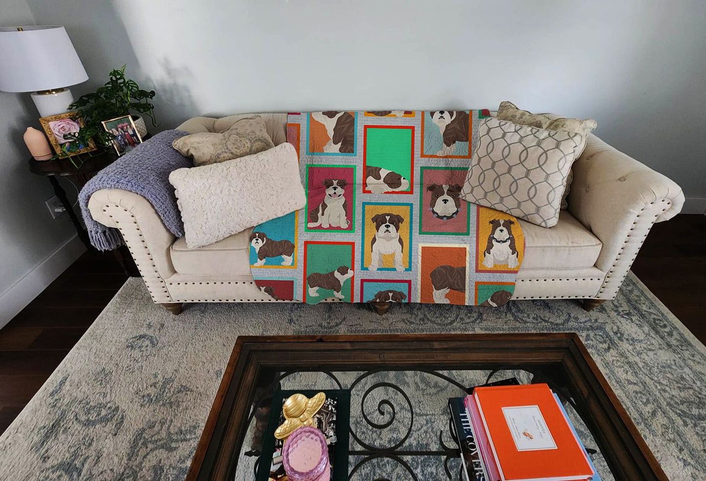 Lots of Brindle English Bulldog Quilted Blanket 50x60 Artwork Pattern Quilted Throw Blanket for Bed, Couch, Sofa, Soft and Lightweight
