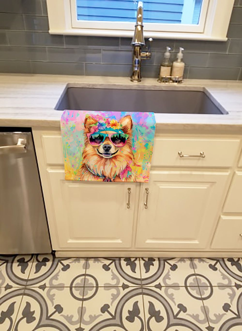 Pomeranian Hippie Dawg Kitchen Towel Dish Cloths Guest Hand Towel Decorative Bathroom Towel for Face,Tea, Dishcloth, Kitchen and Bath