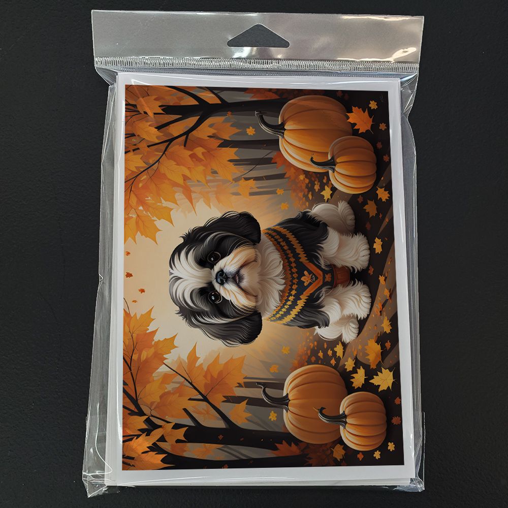 Shih Tzu Fall Greeting Cards Pack of 8 Blank Cards with Envelopes Whimsical A7 Size 5x7 Blank Note Cards