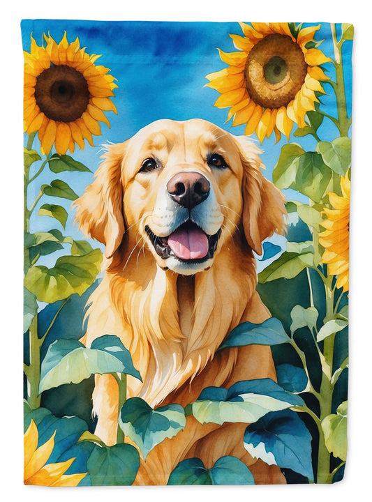 Golden Retriever in Sunflowers House Flag Large Porch Sleeve Pole Decorative Outside Yard Banner Artwork Wall Hanging, Polyester, House Size, Multicolor