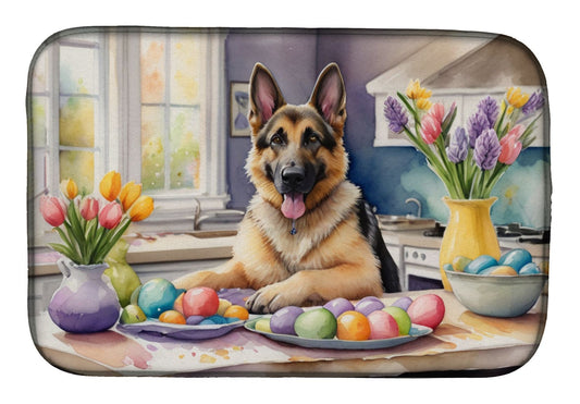 Decorating Easter German Shepherd Dish Drying Mat Absorbent Dish Drying Mat Pad for Kitchen Counter Dish Drainer Mat for Countertop, 14 x 21", Multicolor