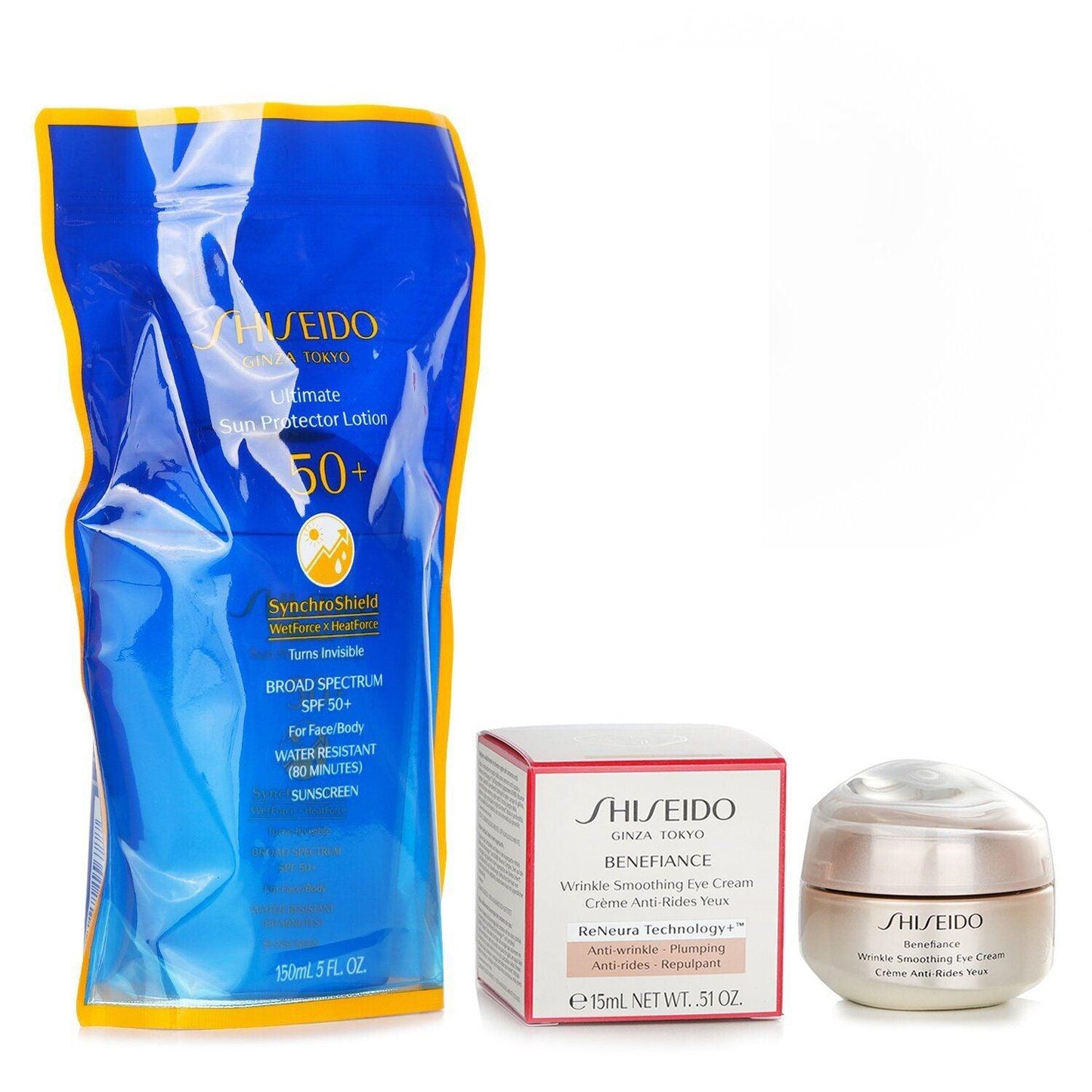 SHISEIDO - Shiseido Ultimate Sun Protector Lotion SPF 50+ Sunscreen (for Face and Body) + Benefiance Wrinkle Smoothing Eye Cream 2pcs