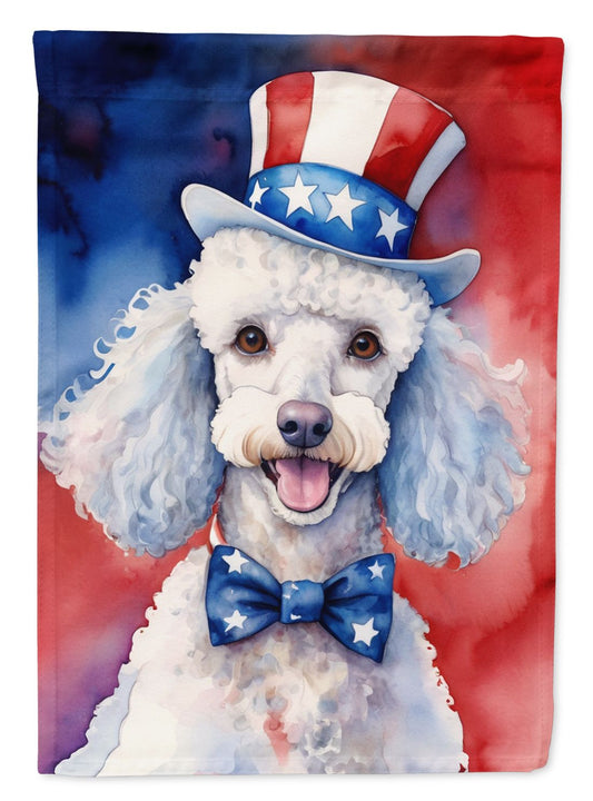 White Poodle Patriotic American House Flag Large Porch Sleeve Pole Decorative Outside Yard Banner Artwork Wall Hanging, Polyester, House Size, Multicolor