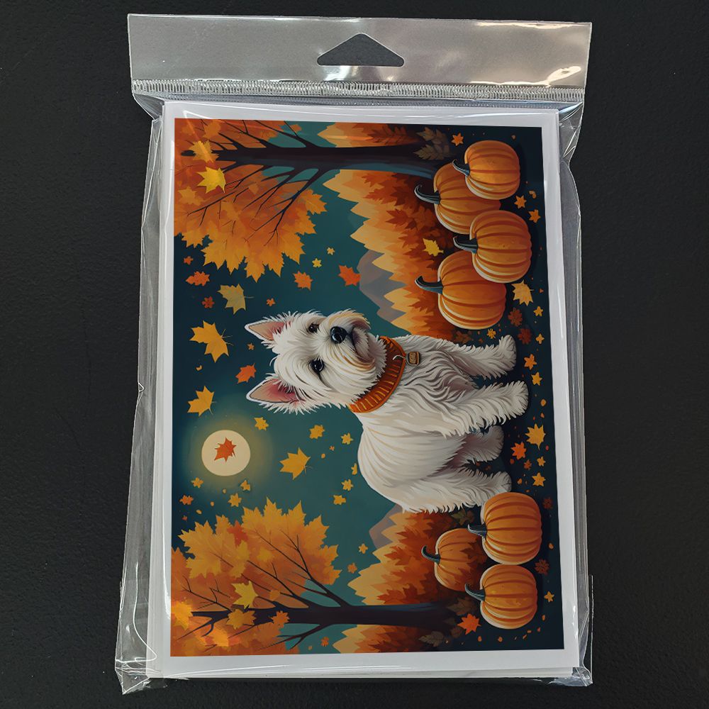 Westie Fall Greeting Cards Pack of 8 Blank Cards with Envelopes Whimsical A7 Size 5x7 Blank Note Cards