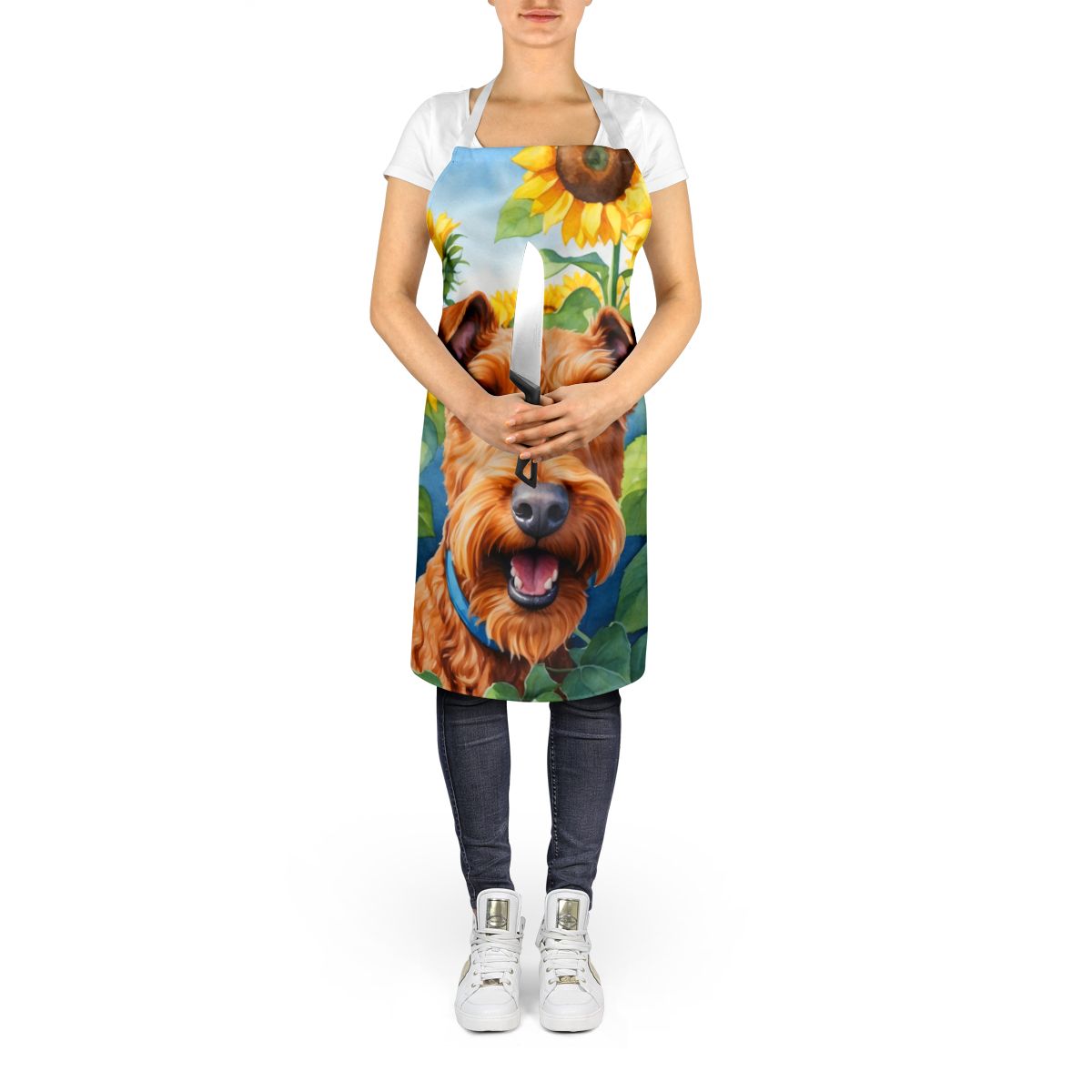 Irish Terrier in Sunflowers Apron Cooking Kitchen Server Baking Crafts Gardening for Adult Women Men, Unisex, Large, Multicolor