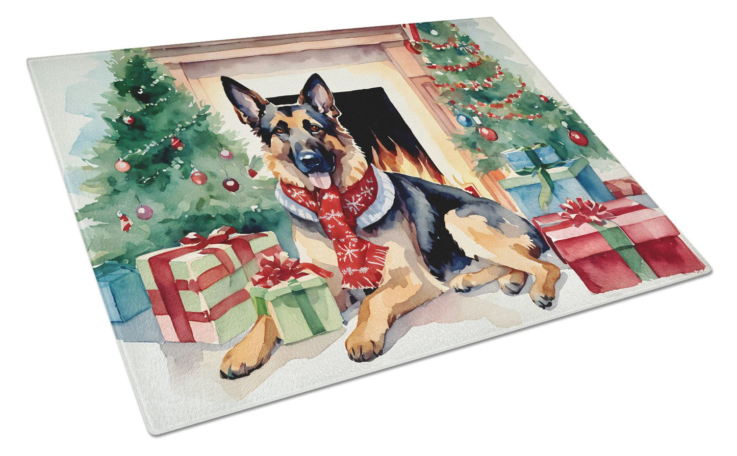 NEW German Shepherd Cozy Christmas Glass Cutting Board Decorative Tempered Glass Kitchen Cutting and Serving Board Large Size Chopping Board