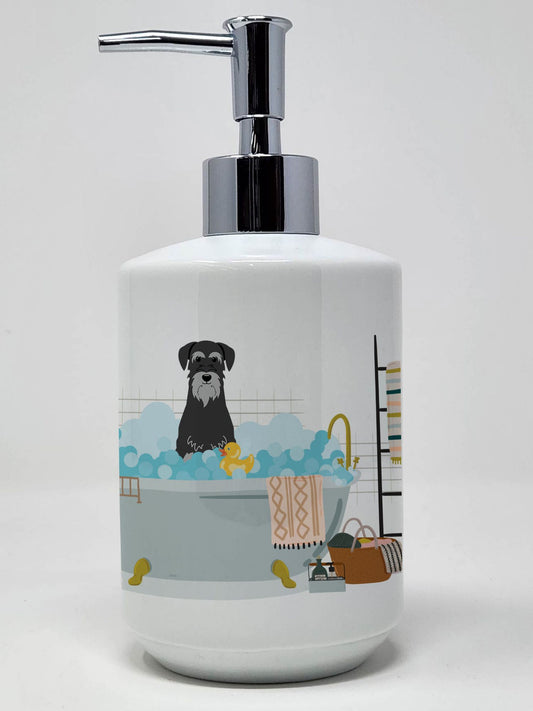 Black Grey Standard Schnauzer in Bathtub Ceramic Soap Dispenser Hand Soap Dispenser Pump Bottles for Bathroom Kitchen, Empty Refillable Liquid Soap Container