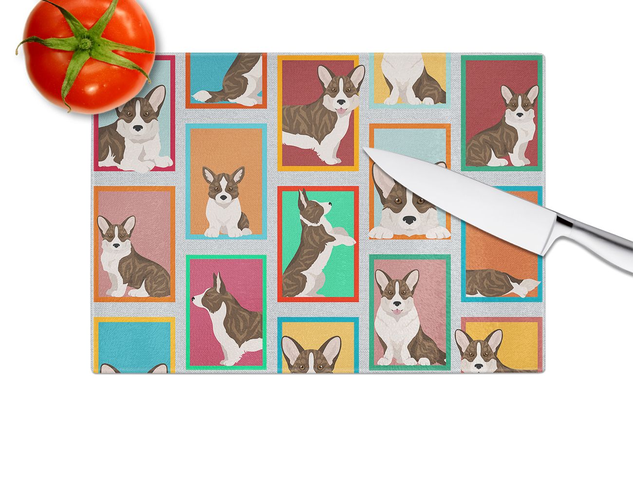 NEW Lots of Brindle Cardigan Corgi Glass Cutting Board Decorative Tempered Glass Kitchen Cutting and Serving Board Large Size Chopping Board