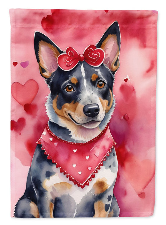 Australian Cattle Dog My Valentine House Flag Large Porch Sleeve Pole Decorative Outside Yard Banner Artwork Wall Hanging, Polyester, House Size, Multicolor