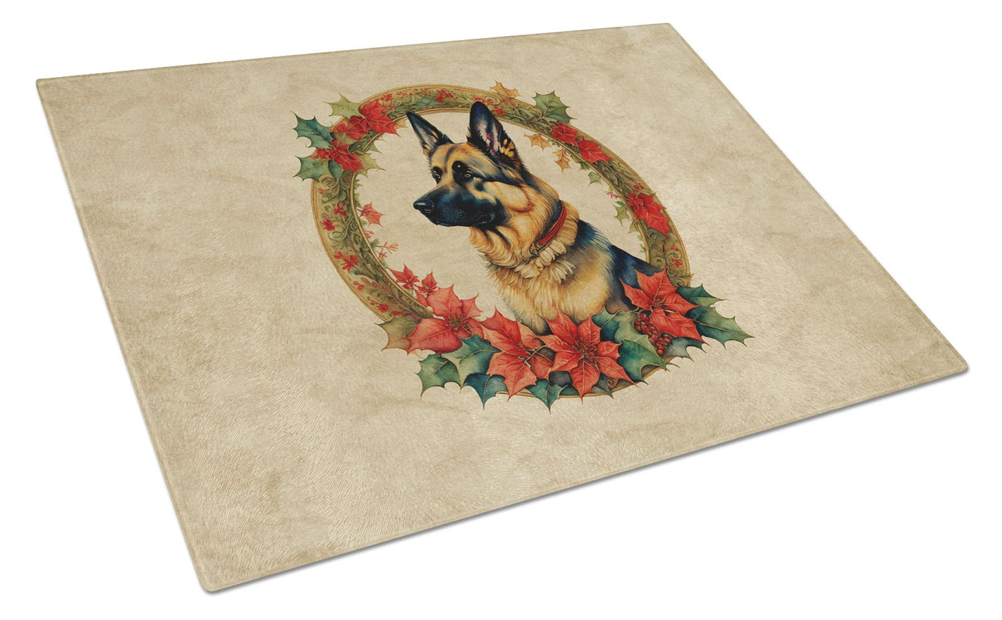 NEW German Shepherd Christmas Flowers Glass Cutting Board Decorative Tempered Glass Kitchen Cutting and Serving Board Large Size Chopping Board