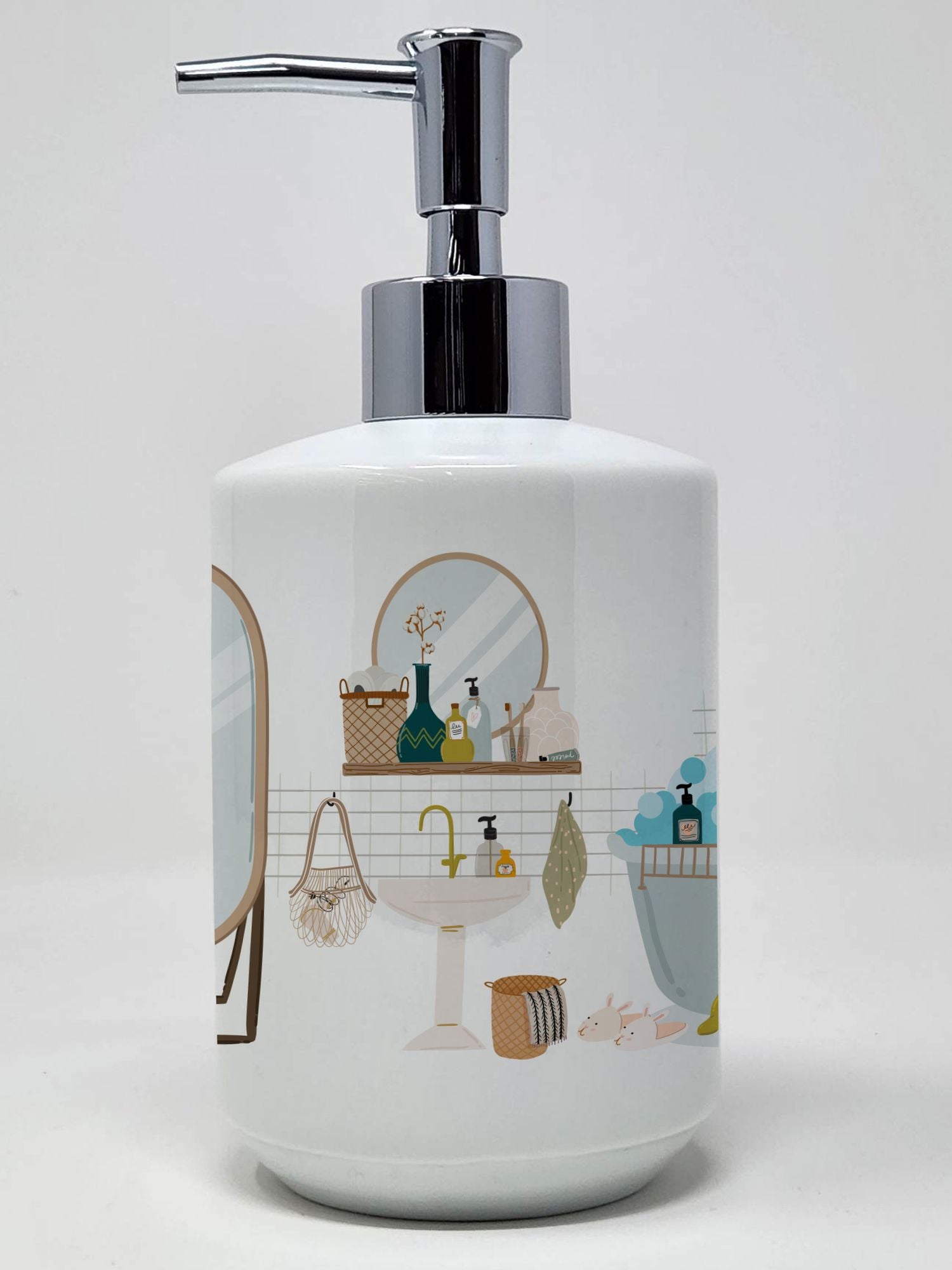 Silver White Shih Tzu in Bathtub Ceramic Soap Dispenser Hand Soap Dispenser Pump Bottles for Bathroom Kitchen, Empty Refillable Liquid Soap Container