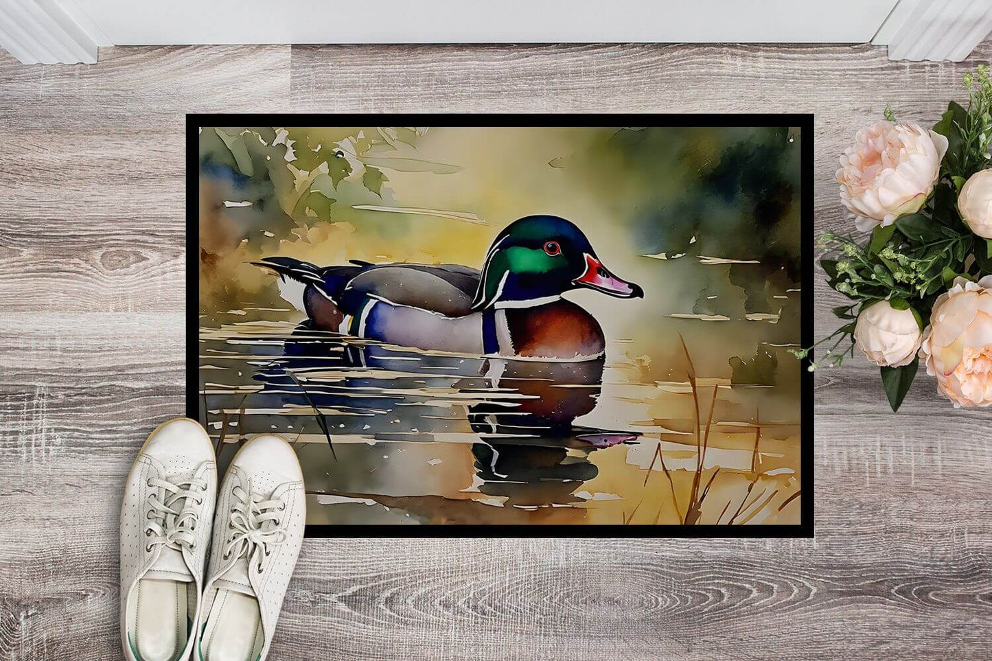 NEW Wood Duck Doormat Front Door Mat Indoor Outdoor Rugs for Entryway, Non Slip Washable Low Pile, 18H X 27W