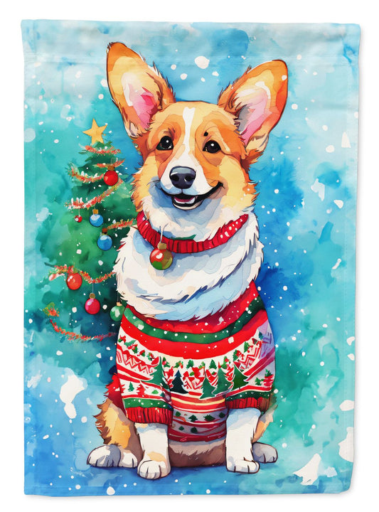 Corgi Christmas House Flag Large Porch Sleeve Pole Decorative Outside Yard Banner Artwork Wall Hanging, Polyester, House Size, Multicolor