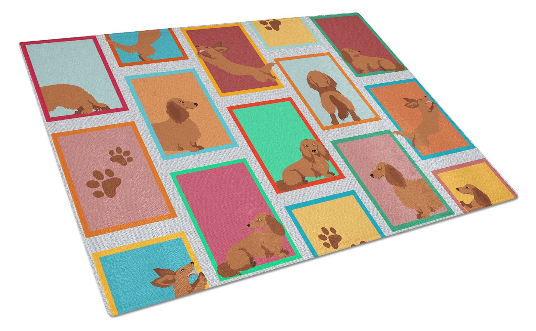 NEW Lots of Longhaired Red Dachshund Glass Cutting Board Decorative Tempered Glass Kitchen Cutting and Serving Board Large Size Chopping Board