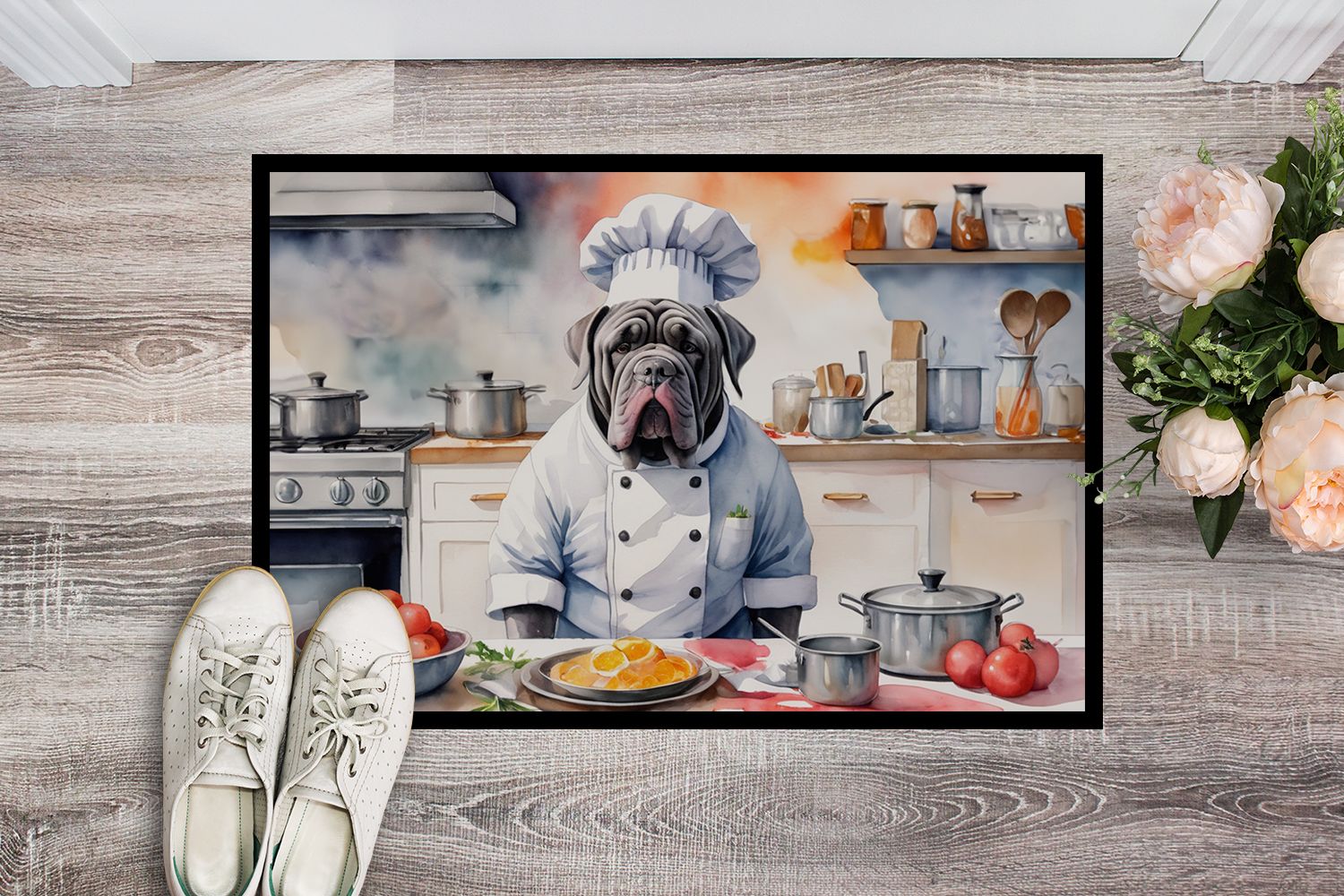Neapolitan Mastiff The Chef Doormat Front Door Mat Indoor Outdoor Rugs for Entryway, Non Slip Washable Low Pile, 24H X 36W