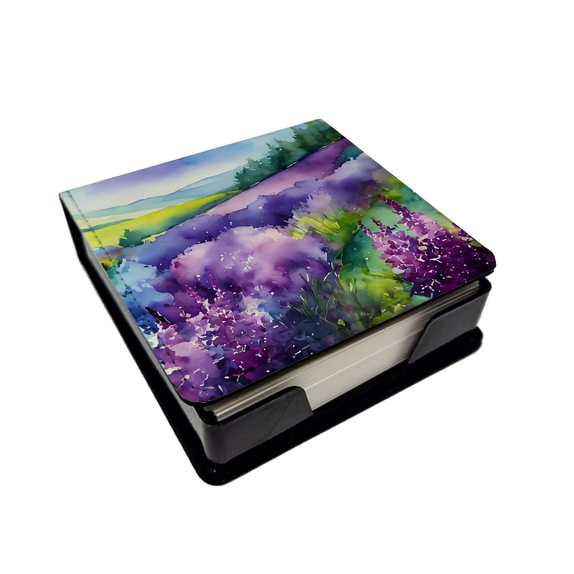 New Hampshire Purple Lilac in Watercolor PU Leather Note Paper Holder with Artist-Designed Cover, Desk Accessory, Office Gift
