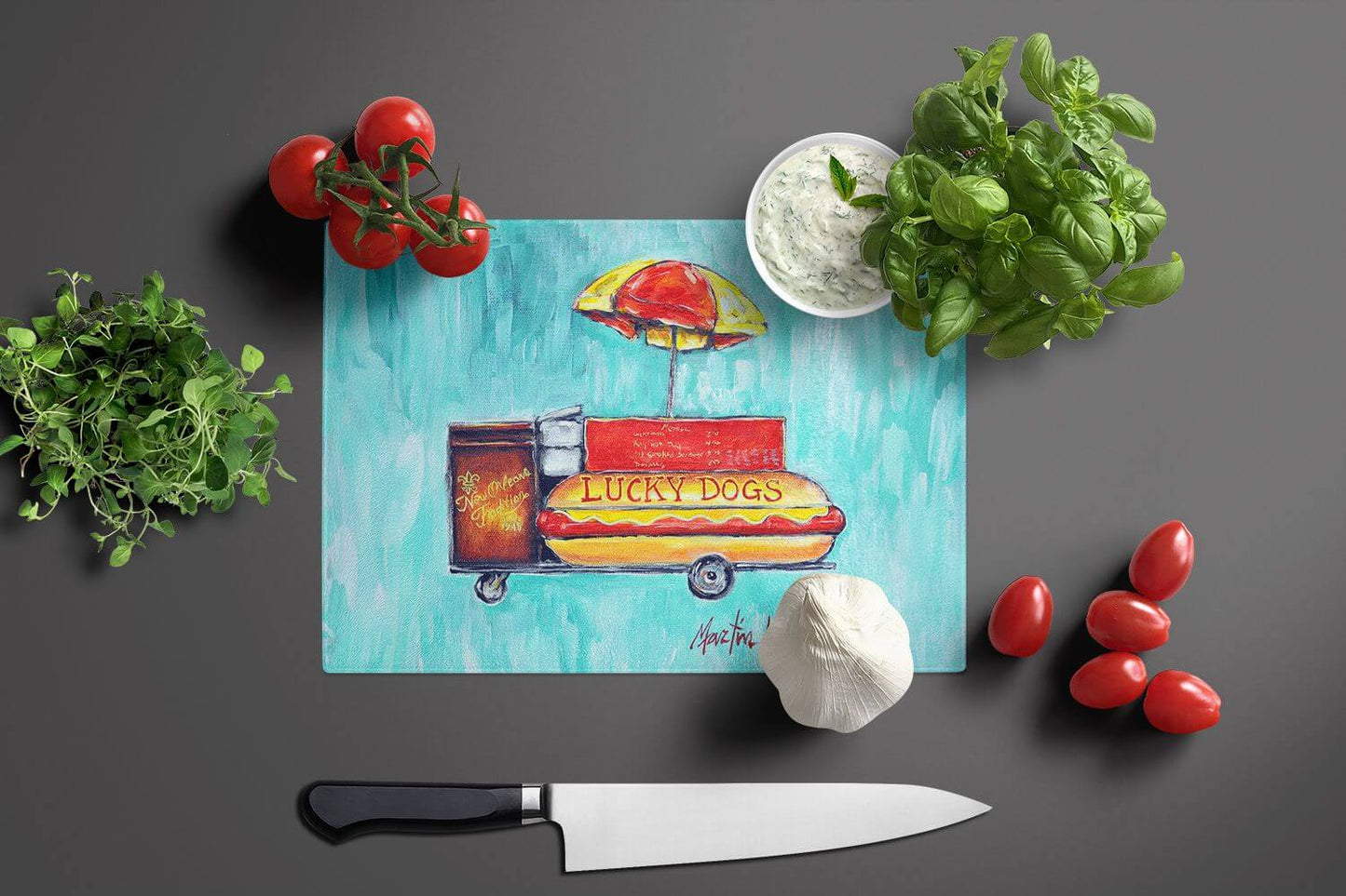 NEW Hot Dog Cart Glass Cutting Board Decorative Tempered Glass Kitchen Cutting and Serving Board Large Size Chopping Board