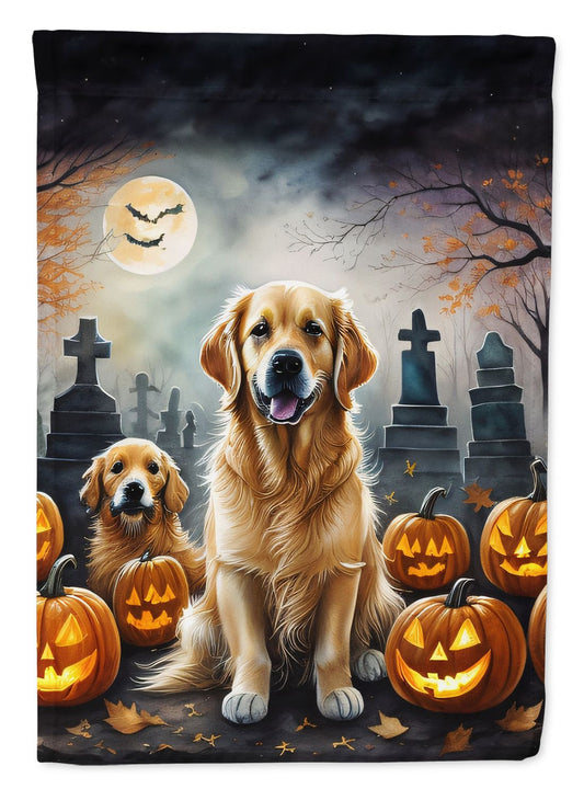 Golden Retriever Spooky Halloween House Flag Large Porch Sleeve Pole Decorative Outside Yard Banner Artwork Wall Hanging, Polyester, House Size, Multicolor