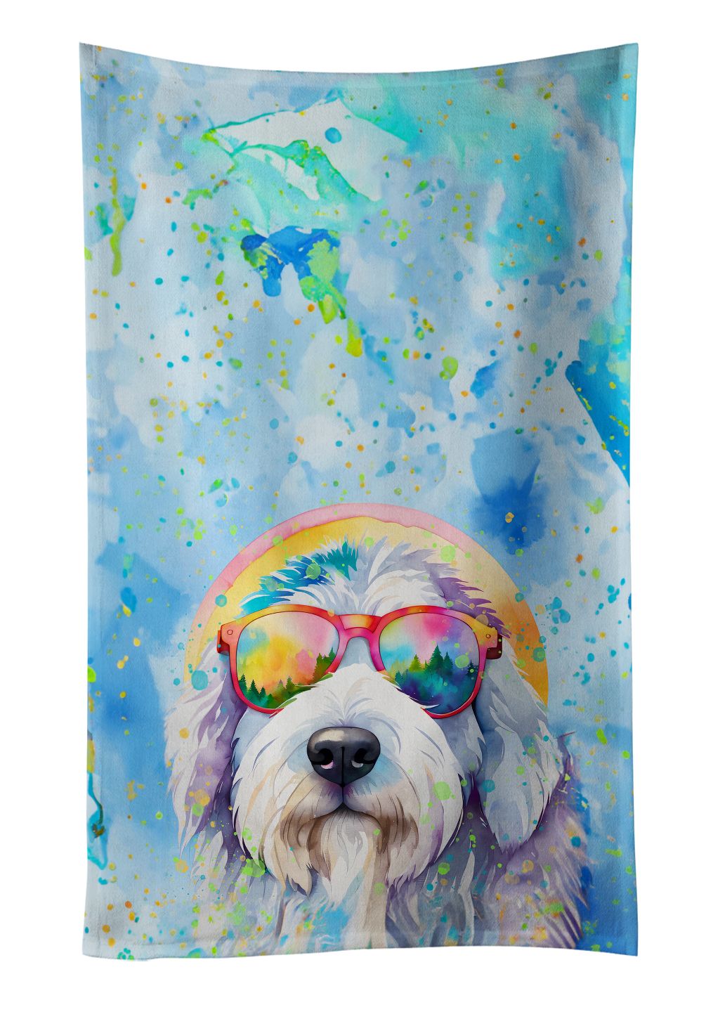 Old English Sheepdog Hippie Dawg Kitchen Towel Dish Cloths Guest Hand Towel Decorative Bathroom Towel for Face,Tea, Dishcloth, Kitchen and Bath