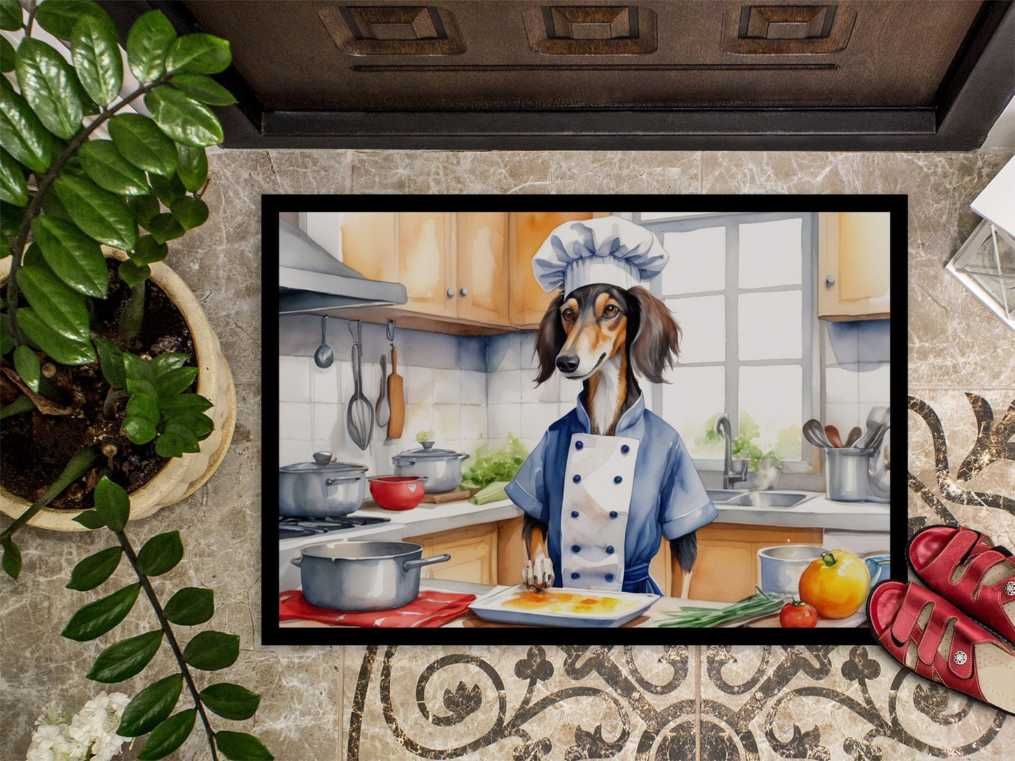 NEW Saluki The Chef Doormat Front Door Mat Indoor Outdoor Rugs for Entryway, Non Slip Washable Low Pile, 18H X 27W