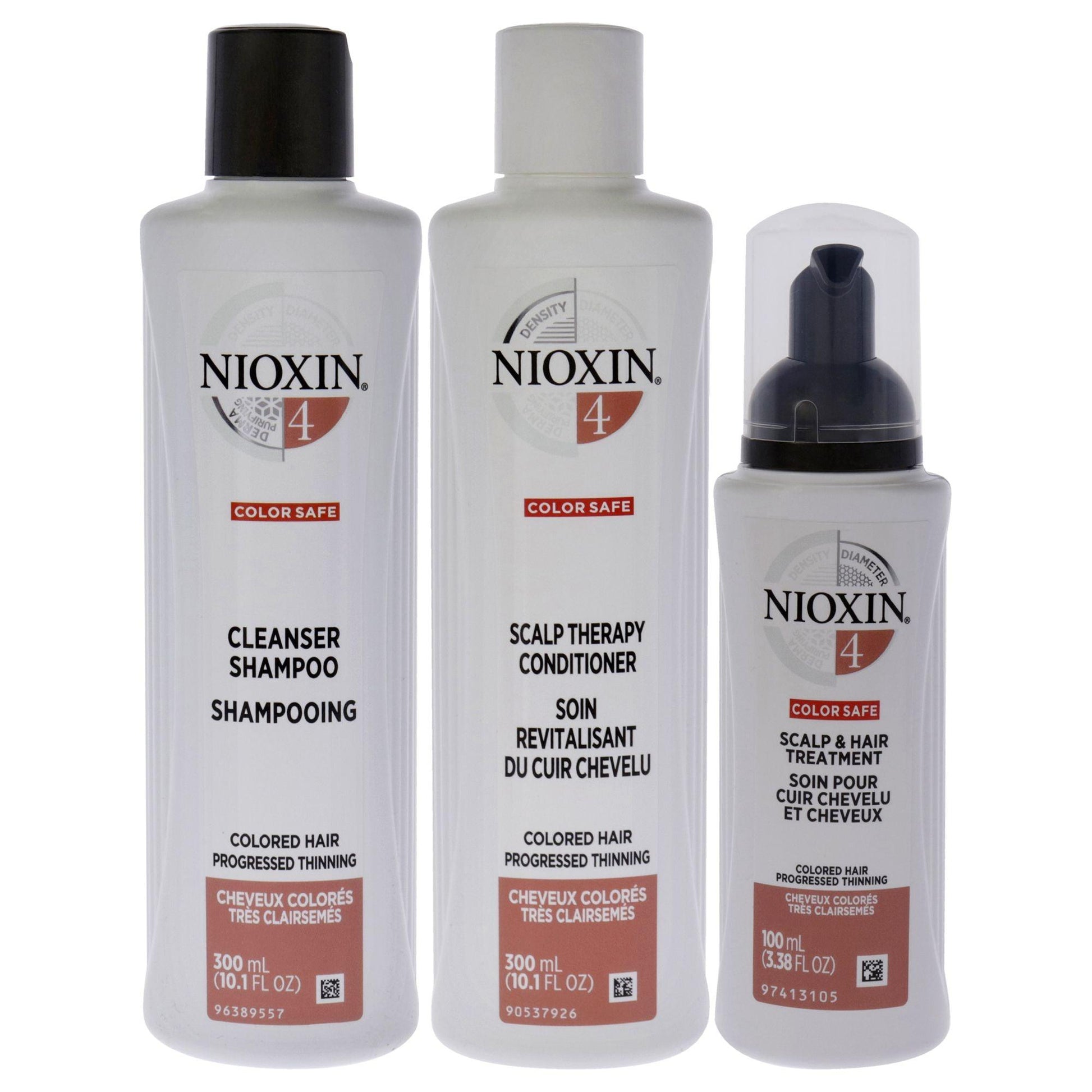 System 4 Kit by Nioxin for Unisex - 3 Pc 10.1oz Color Safe Cleanser Shampoo, 10.1 oz Color Safe Scalp Therapy Conditioner, 1Liter Color Safe Scalp and Hair Treatment