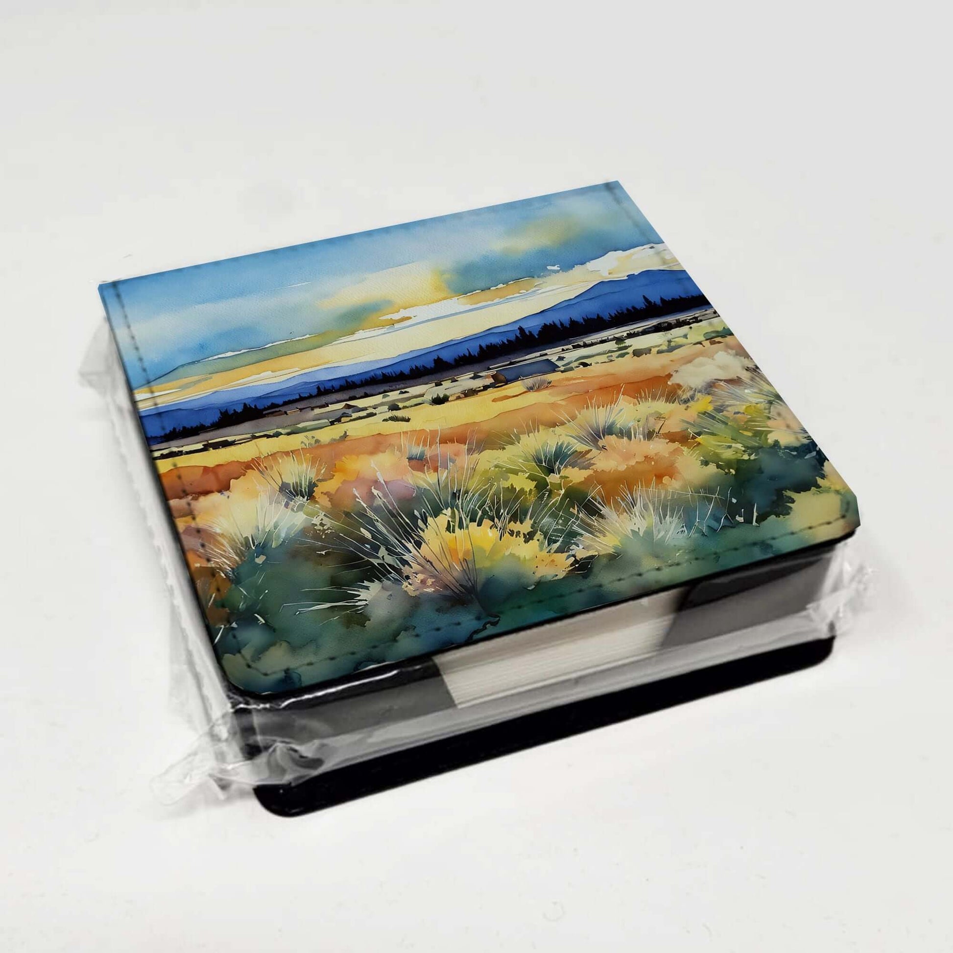 Nevada Sagebrush in Watercolor PU Leather Note Paper Holder with Artist-Designed Cover, Desk Accessory, Office Gift