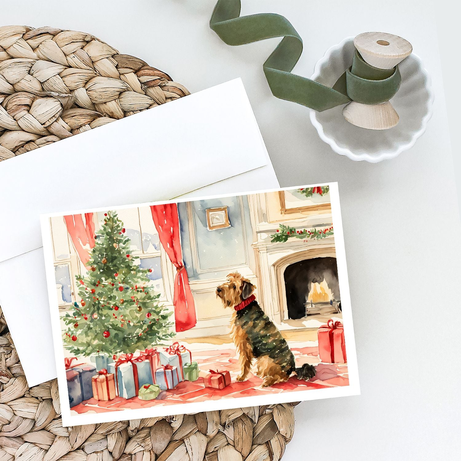 Airedale Terrier Christmas Greeting Cards Pack of 8 Blank Cards with Envelopes Whimsical A7 Size 5x7 Blank Note Cards