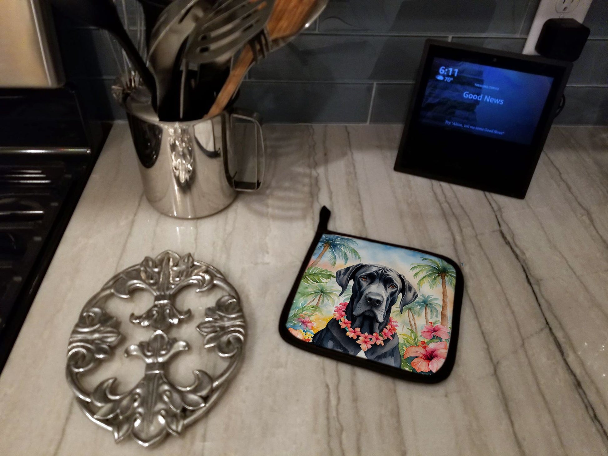 Great Dane Luau Pair of Pot Holders Kitchen Heat Resistant Pot Holders Sets Oven Hot Pads for Cooking Baking BBQ, 7 1/2 x 7 1/2
