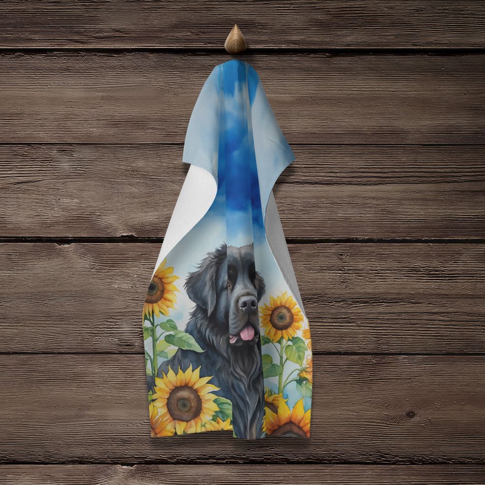 Newfoundland in Sunflowers Kitchen Towel Dish Cloths Guest Hand Towel Decorative Bathroom Towel for Face,Tea, Dishcloth, Kitchen and Bath