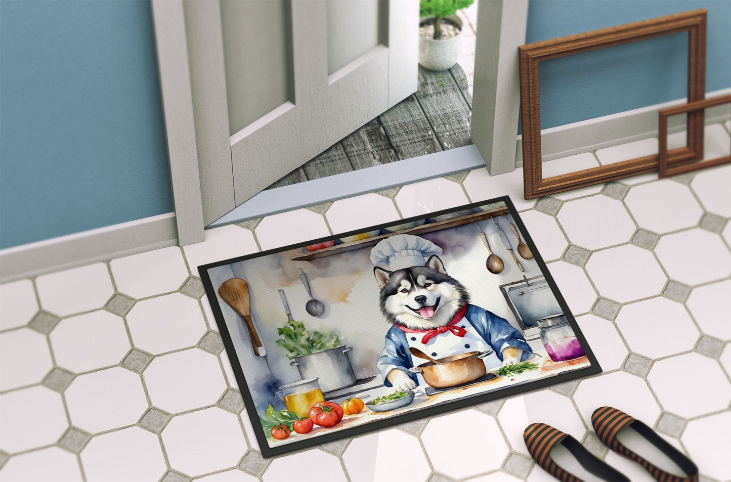 Alaskan Malamute The Chef Doormat Front Door Mat Indoor Outdoor Rugs for Entryway, Non Slip Washable Low Pile, 24H X 36W
