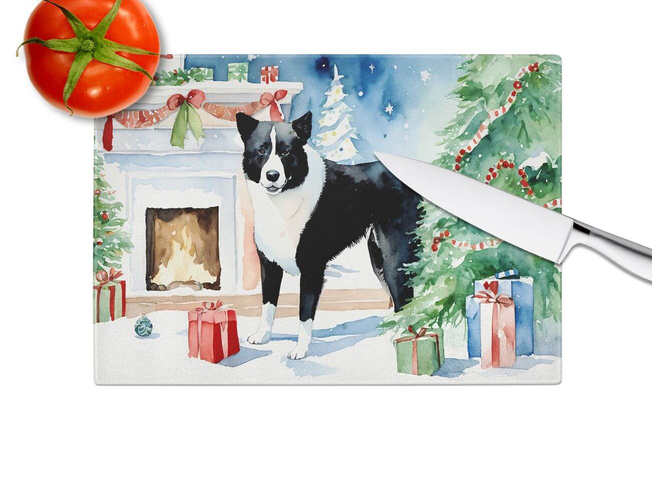NEW Karelian Bear Dog Cozy Christmas Glass Cutting Board Decorative Tempered Glass Kitchen Cutting and Serving Board Large Size Chopping Board
