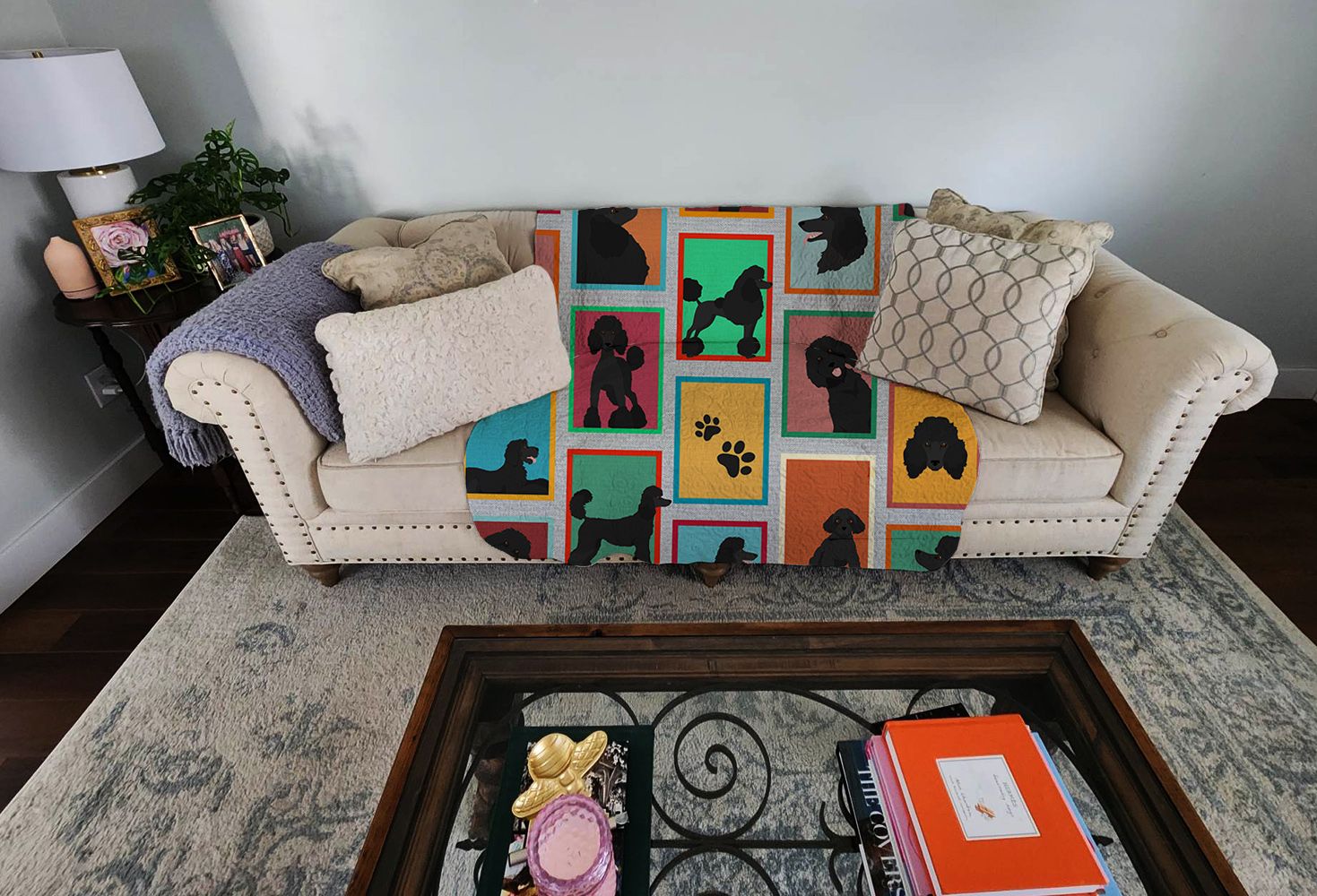 Lots of Black Standard Poodle Quilted Blanket 50x60 Artwork Pattern Quilted Throw Blanket for Bed, Couch, Sofa, Soft and Lightweight