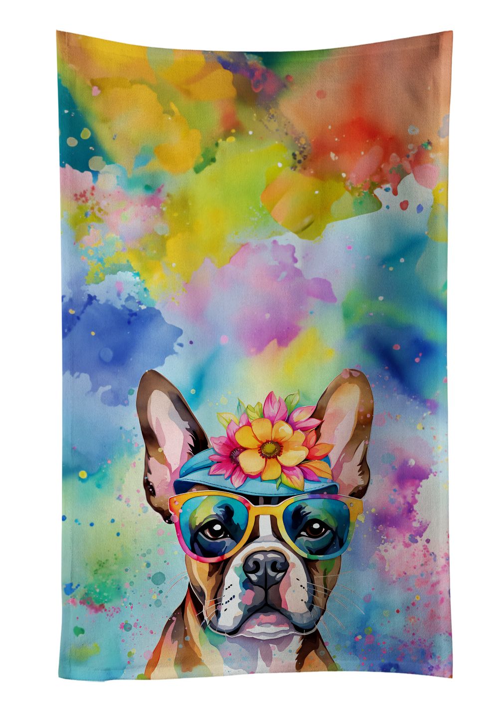 Boston Terrier Hippie Dawg Kitchen Towel Dish Cloths Guest Hand Towel Decorative Bathroom Towel for Face,Tea, Dishcloth, Kitchen and Bath